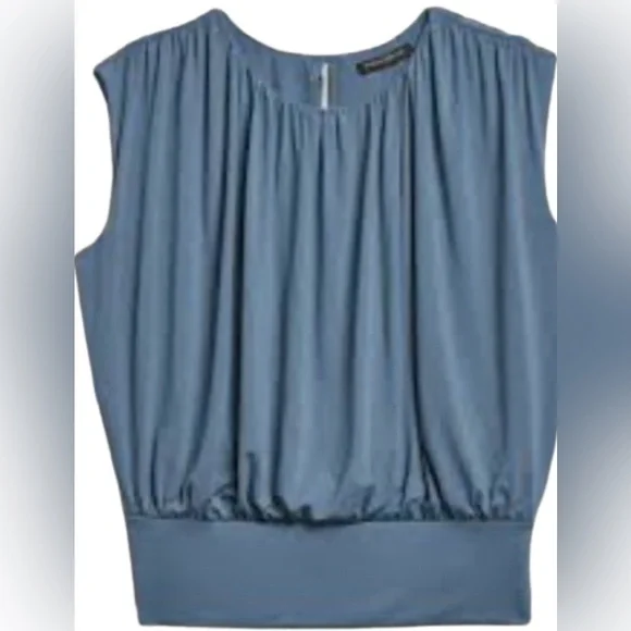 Banana Republic Women's Sky Slate Shirred Top - Picture 2 of 12